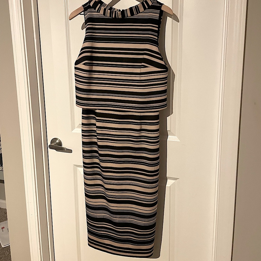 NY & Company - Figure Flattering MIDI Tan and Black Striped Dress